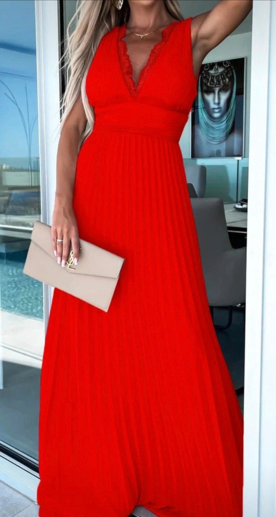 Robe longue plissée