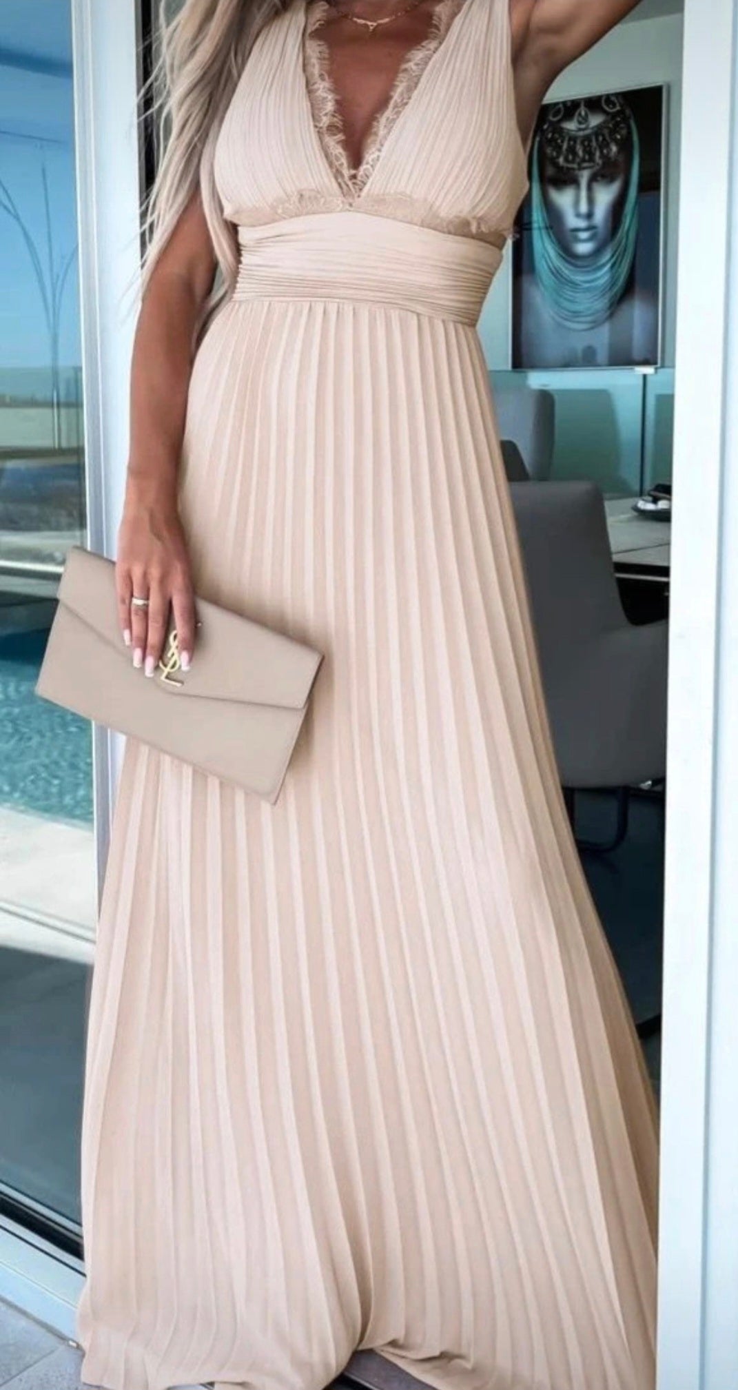 Robe longue plissée